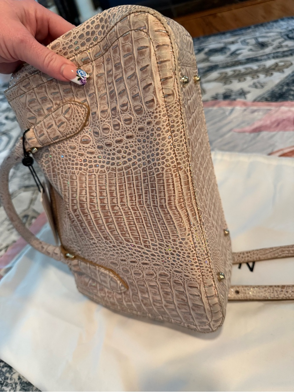 Brahmin Taupe Croc-Embossed Leather Satchel with Matching ID Pouch NWT - Picture 13 of 17